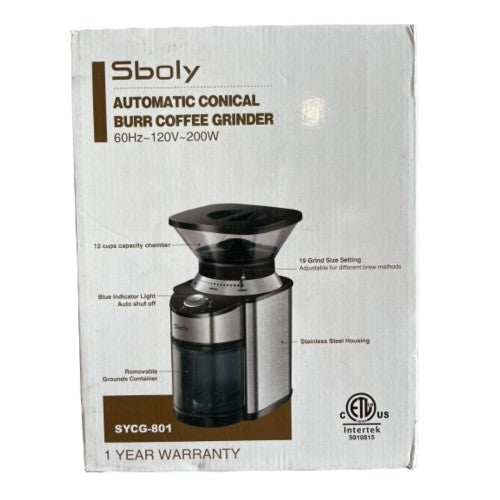 SBOLY Conical Burr Coffee Grinder, Electric Coffee Grinder with 19 Grind Settings, Stainless Steel for Drip, Percolator, French Press, Espresso - SYCG-801 SBOLY Conical Burr Coffee Grinder, Electric Coffee Grinder with 19 Grind Settings, Stainless Steel for Drip, Percolator, French Press, Espresso - SYCG-801